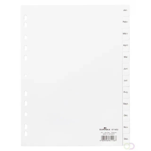 Durable Tabbladen A4 12-delig bedrukte tabs Jan-Dec en voorblad PP