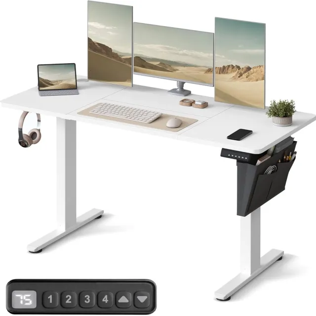 Conway Living Elektrisch verstelbaar zit/sta - Bureau – Wit – 60×140 cm - Hoogte verstelbaar (72-120)cm - Memory voor 4 hoogtes