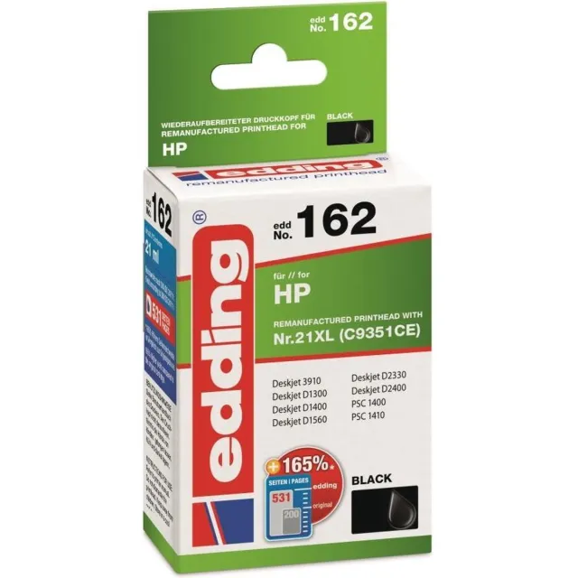 Edding Inktcartridge vervangt HP 21XL, C9351CE Compatibel Zwart EDD-162 18-162 Kleurloos