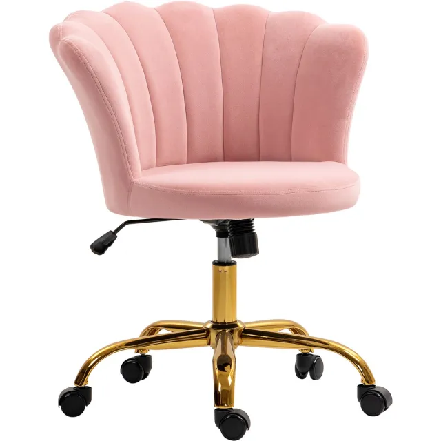 Homcom Bureaustoel-69x64x90cm-Fluwelen (100% polyester)-Roze