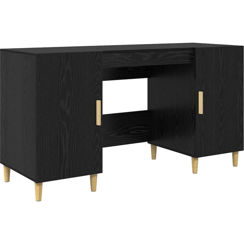 vidaXL Bureau Zwart Eiken Bewerkt hout 140 x 50 x 75 cm, foto 3
