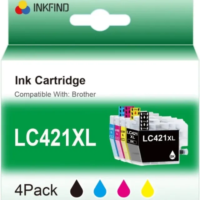 INKFIND LC421XL inktcartridge voor BrotherLC421 BrotherLC421XL Brother LC-421 LC-421XL Multipack van 4 stuks (1 x Zwart, 1 x Cyaan, 1 x Magenta, 1 x Geel) geschikt voor Brother DCP J1140DW J1050DW J1800DW MFC J1010DW Zwart x 1, Cyaan x 1, Magenta x 1, Geel x 1