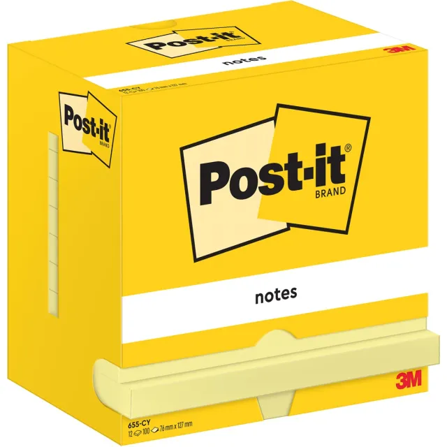 Post-It Notes , 100 vel, ft 76 x 127 mm, geel, pak van 12 blokken