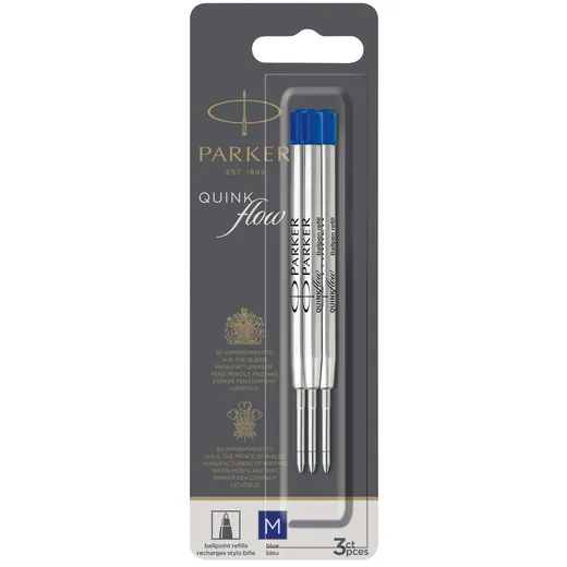 Parker Balpenvulling Parker Quinkflow medium blauw blister à 3 stuks