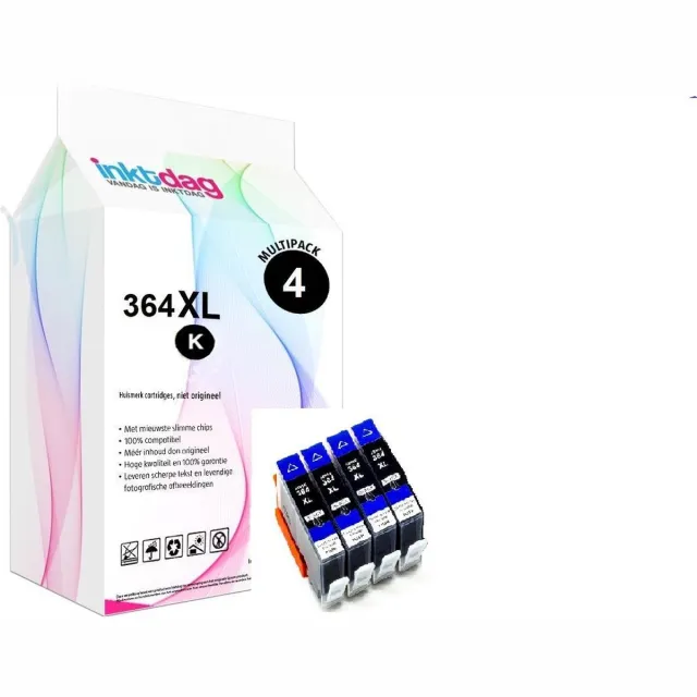 inktdag inktcartridge voor HP364XL zwart, hp364xl zwart inktcartridges multipack van 4 stuks voor HP Photosmart 5510 ,5514, 5515 ,5520 ,5522 ,5524 ,5525 ,6510 ,6520 ,6525 ,7510, 7520 ,B109n , B110 ,B209a ,B210, B8550 ,C5380 ,C6380 ,D5460 Zwart x 4 stuks