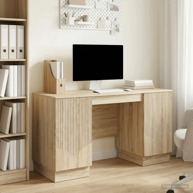 vidaXL Bureau Sonoma Eiken 142,5 x 50 x 75 cm Bewerkt hout, foto 2