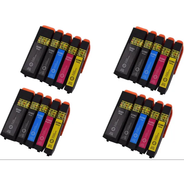 KATRIZ huismerk inkt voor Epson 4x T3351XL BK + 4x T3361XL BK + 4x T3362XL c + 4x T3363XL M + 4x T3364XL Y |(20stuks)- Met chip 4x(Zwart, Foto Zwart, Cyaan, Magenta, Geel)