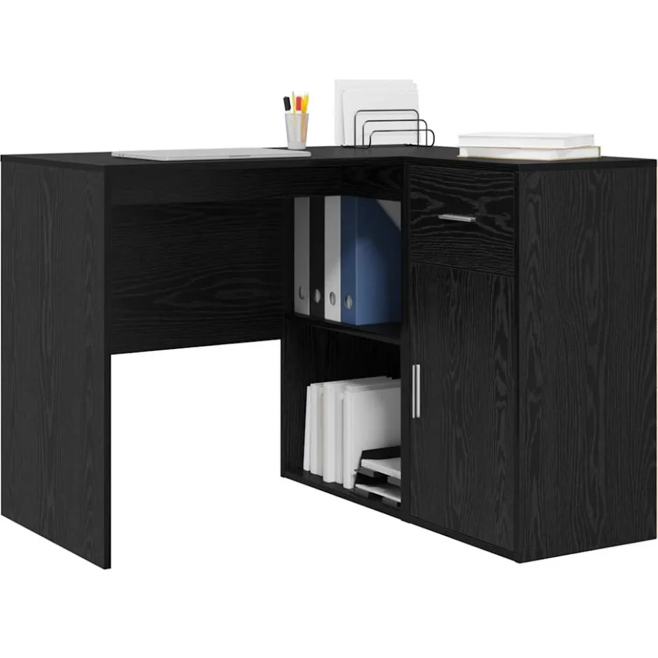 vidaXL Hoekbureau met lade met plank Zwart Eiken 102 x 88 x 75 cm