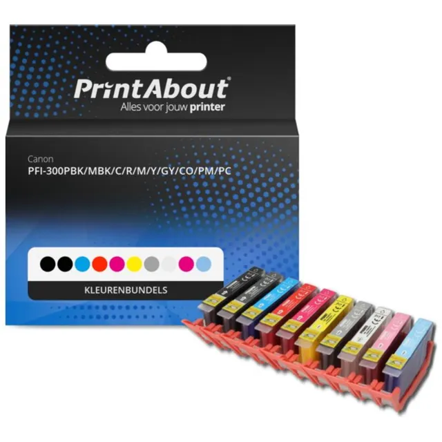 PrintAbout huismerk Inktcartridge PFI-300PBK/MBK/C/R/M/Y/GY/CO/PM/PC Kleurenbundels Multipack geschikt voor Canon