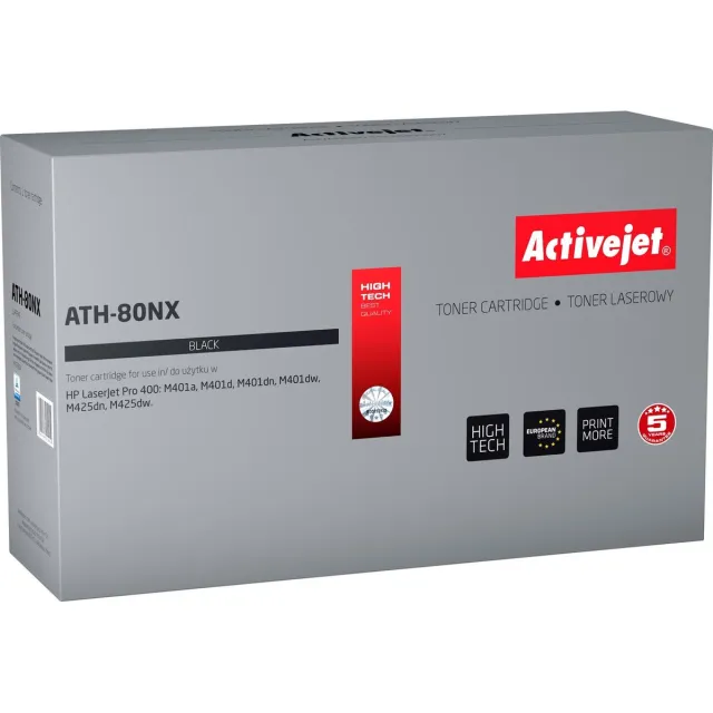 ActiveJet ATH-80NX toner voor HP-printer; HP 80X CF280X vervanging; Opperste; 6900 pagina's; zwart.