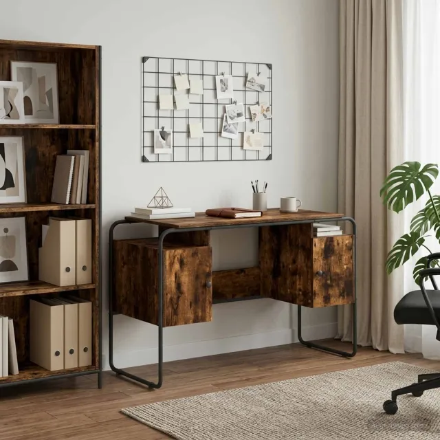 vidaXL Bureau met opbergruimte Gerookt eiken 120 x 50.5 x 75.5 cm, foto 2