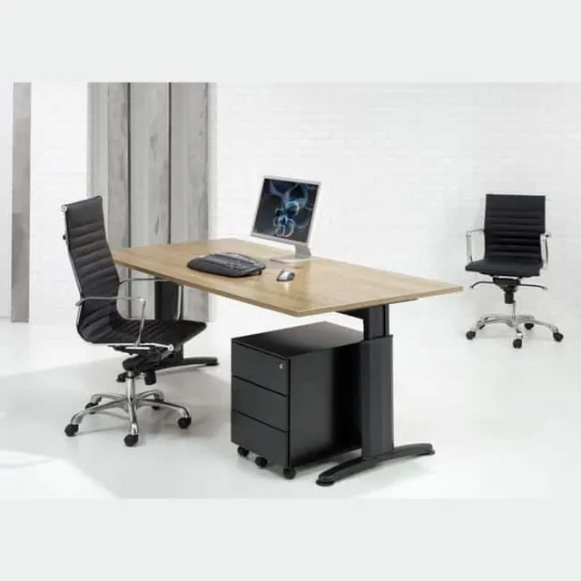 ABC Kantoormeubelen Hoogte verstelbaar bureau T- Poot Work breed 160CM diep 80CM bladkleur Halifax Eiken framekleur Antraciet (Ral 7016)