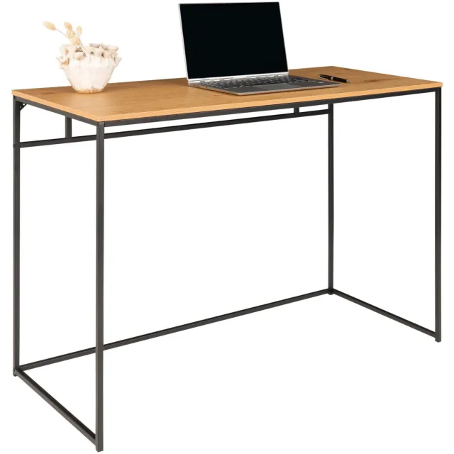 QUVIO Bureau eikenlook - Staal - Natuurlijke Eiken Look Lichtbruin