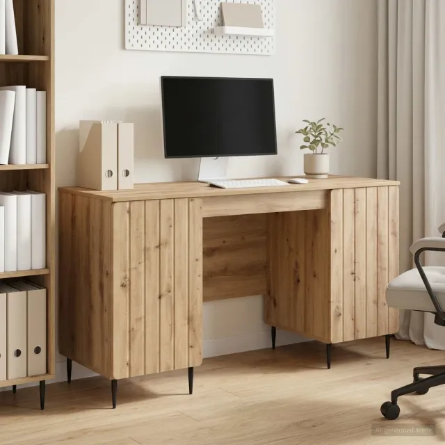 vidaXL Bureau Artisanaal eiken 142,5 x 50 x 75 cm Bewerkt hout, foto 2