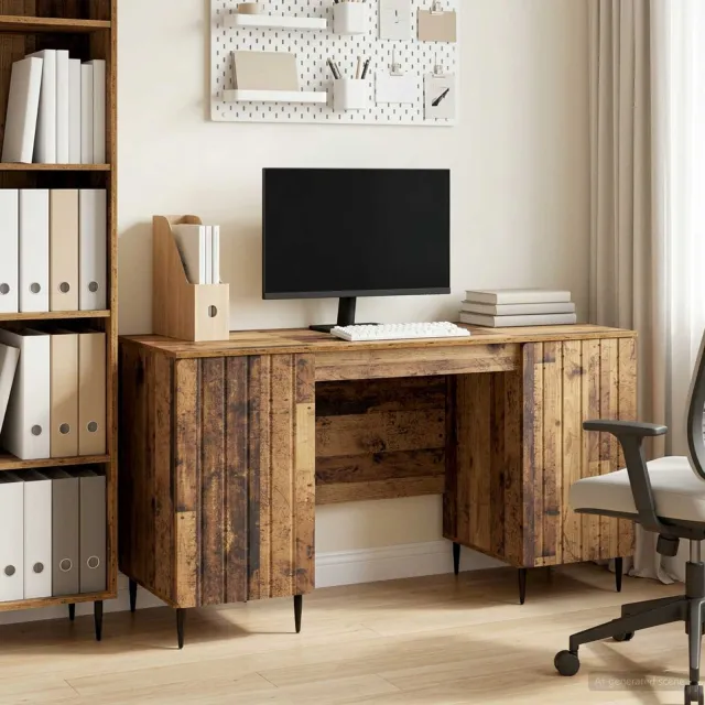 vidaXL Bureau Oud hout 142,5 x 50 x 75 cm Bewerkt hout bruin, foto 2