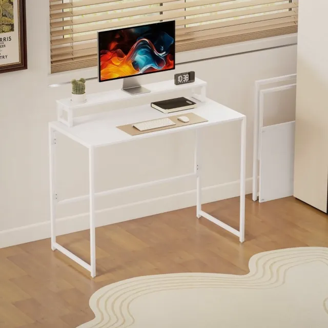 MEUNIQ Opklapbaar bureau 100 x 48 x 87,5 cm met afneembare monitorstandaard, computertafel voor werkkamer of thuiskantoor, wit