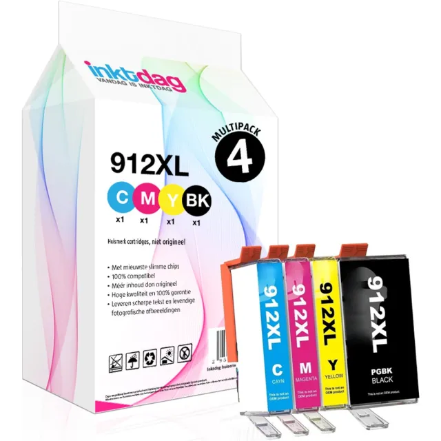 inktdag inktcartridge voor HP 912 inkt cartridges multipack, hp 912 xl inktcartridges, HP 912xl inktcartridge 4 pack (1*BK, C, M en Y) voor HP OfficeJet Pro 8010, 8012, 8014 ,8015, 8020, 8022 ,8023, 8024, 8025 Zwart x 1 (30 ml)