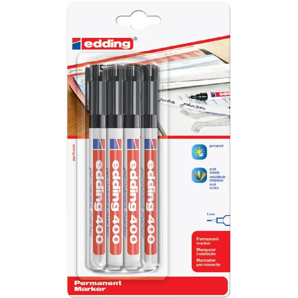 Edding Viltstift edding 400 rond 1mm zwart blister à 4 stuks