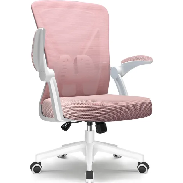 Elekiatech Ergonomische Bureaustoel - Bureaustoel - Opklapbare Armleuningen - Bureaustoelen voor Volwassenen-150 Kg-Roze