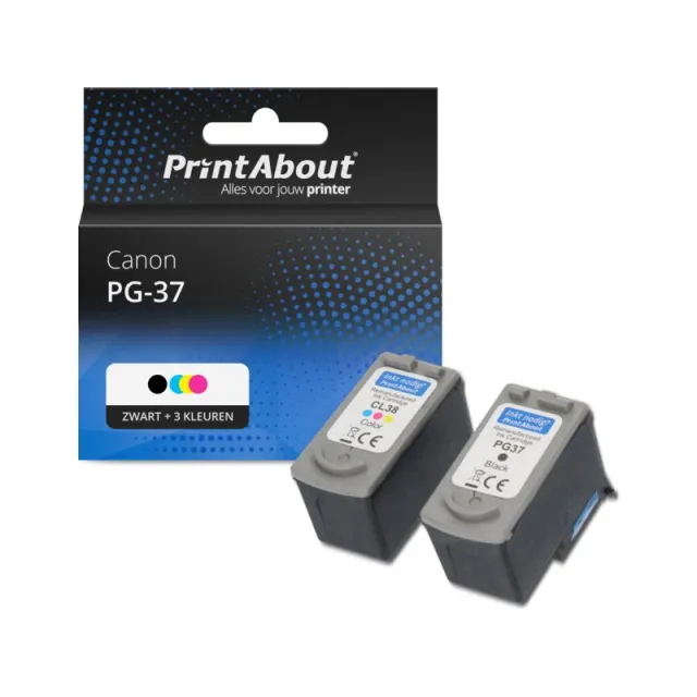 PrintAbout huismerk Inktcartridge PG-37 Zwart + 3 kleuren Multipack Geschikt voor Canon