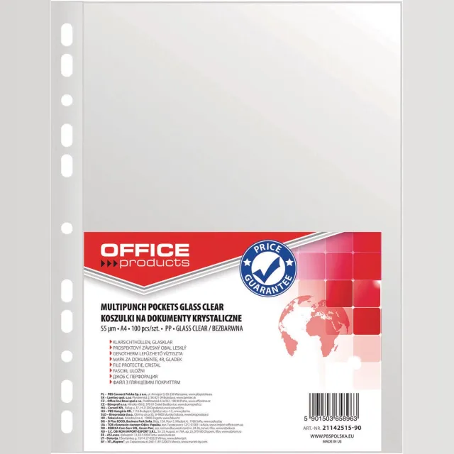 Office Products geperforeerde showtas, A4, 55 micron, glashelder, pak van 100 stuks