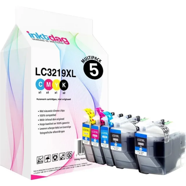 inktdag inktcartridges voor Brother LC3219XL / LC-3217 /LC3219, multipack van 5 stuks (2*BK, 1*CMY) voor Brother MFC-J5330 DW, J5730DW, J5930DW, J6530DW, J6535DW, J6930DW, J6935DW zwart x 2