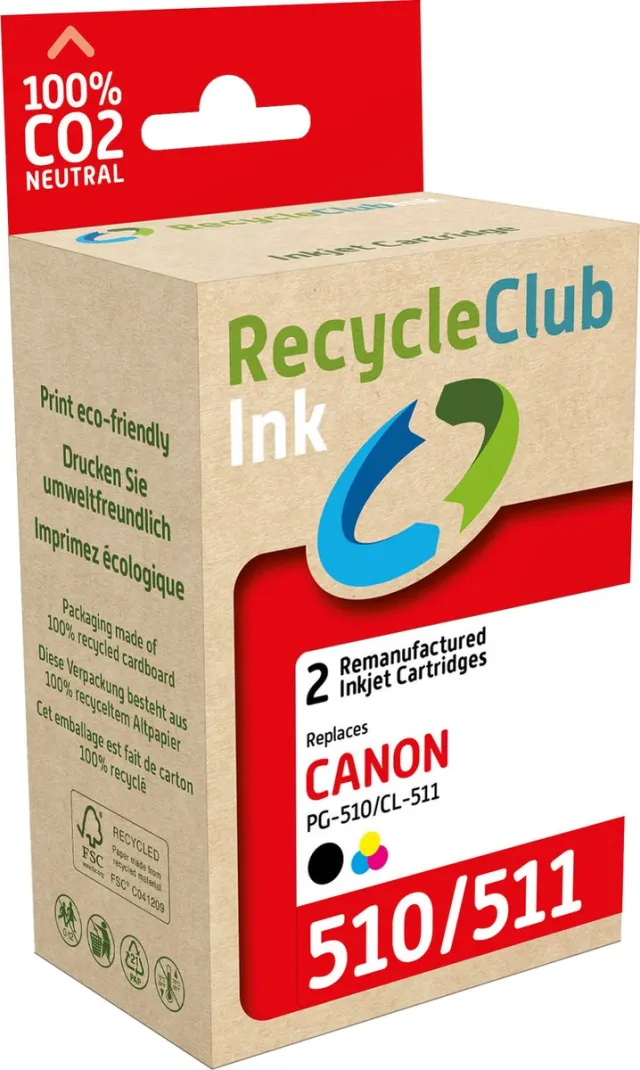 RECYCLECLUB Cartridge compatibel met Canon PG-510/CLI-511 Multipack K10283RC zwart + kleur