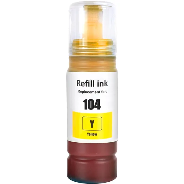 Inktkenners Inkt Geschikt voor Ecotank 104 - 1x Geel | Geschikt voor ET-1810, ET-2710, ET-2711, ET-2712, ET-2714, ET-2720, ET-2721, ET-2726, ET-2810, ET-2811, ET-2812, ET-2814, ET-2815, ET-2820, ET-2821, ET-2825, ET-2826, ET-2830, ET-2840, ET-2860, ET-2861, o.a.