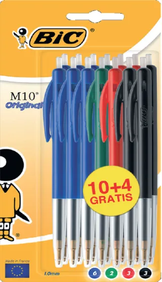 Bic Balpen Bic M10 medium assorti blister à 10+4 gratis