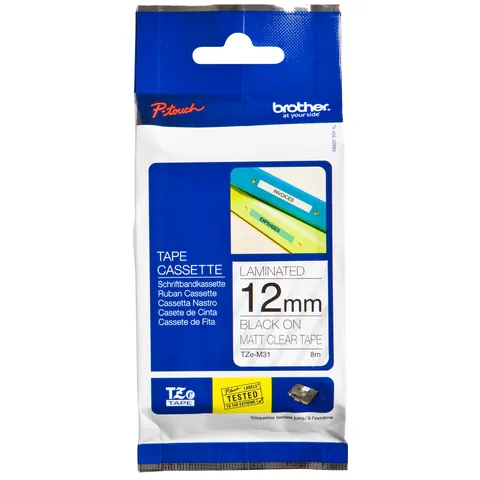 Brother Labeltape Brother P-touch TZe-M31 mat 12mm zwart op transparant