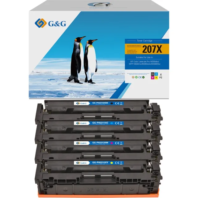 G&G 207X XL Tonercartridge Geschikt voor HP 207A 207X Multipack 4 Kleuren - Hoge Capaciteit voor HP Color LaserJet Pro M255DW, M255NW, MFP M282NW, M283FDN en M283FDW Zwart (3150 pagina's), Cyaan (2450 pagina's), Geel (2450 pagina's), Magenta (2450 pagina's)