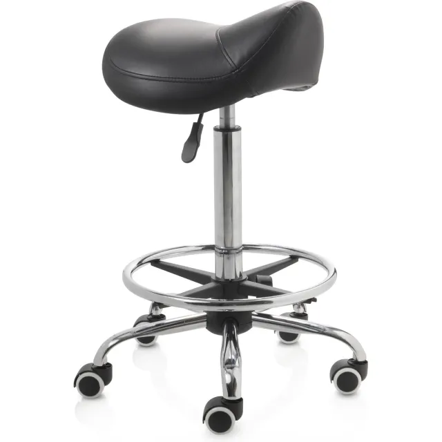 ZenGrowth ergonomische zadelkruk met hoge gasveer zwart - Kapperskruk op zachte wielen – Met voetring – Zadelstoel - In hoogte verstelbaar