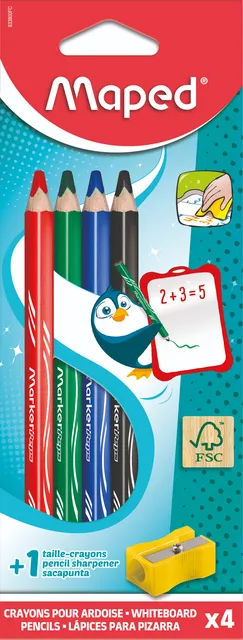 Maped Whiteboardpotlood Maped Marker'Peps inclusief slijper set à 4 kleuren
