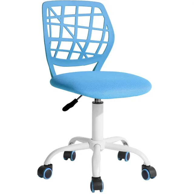 Imperatoris Bureaustoel zonder Armleuningen – Draaistoel met Wielen – Linnen Bureaustoel met Lendensteun – Make-up Stoel / Fauteuil voor Slaap- en Studeerkamer blauw