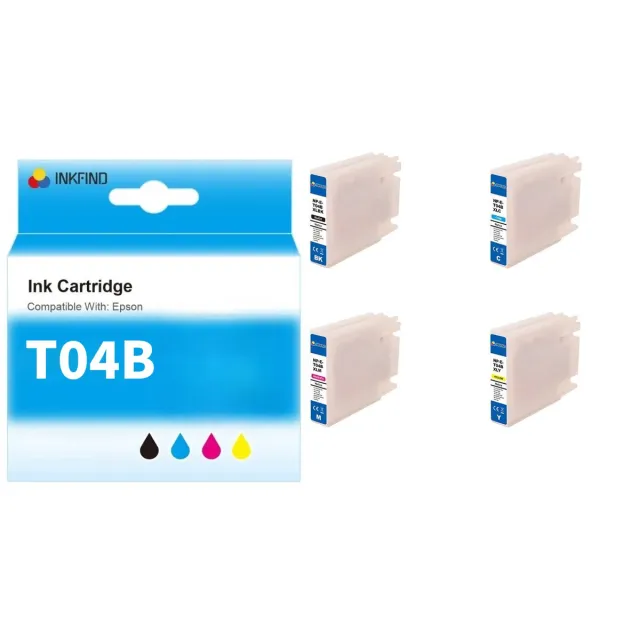 INKFIND T04B Inktcartridge compatibel met Epson T04BXLBK, T04BXLC, T04BXLM, T04BXLY C13T04B140, C13T04B240, C13T04B340, C13T04B440 Hoge Capaciteit - 4-pack Zwart*1 en Kleur*3 geschikt voor Epson WorkForce Pro WF-C8190DTW/DWF, WF-C8610DWF, WF-C8690TWF Zwart, Cyan, Magenta, Geel