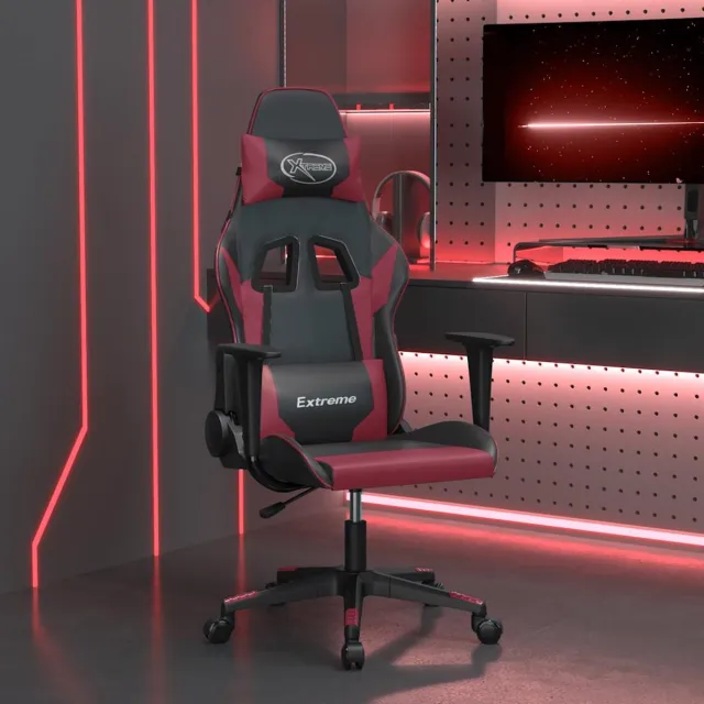 vidaXL Massage - gamestoel - kunstleer - zwart - en - wijnrood zwart en wijnrood