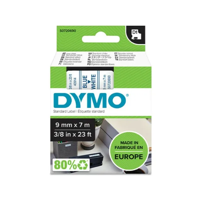 Labeltape dymo labelmanager d1 polyester 9mm blauw Op wit, foto 2