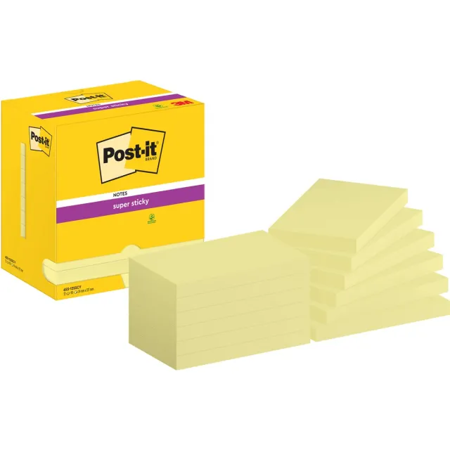 Post-It Super Sticky Notes, 3 in x 5 in, Canary Yellow, 12 Pads/Pack zelfklevend notitiepapier Geel 90 vel Zelfplakkend