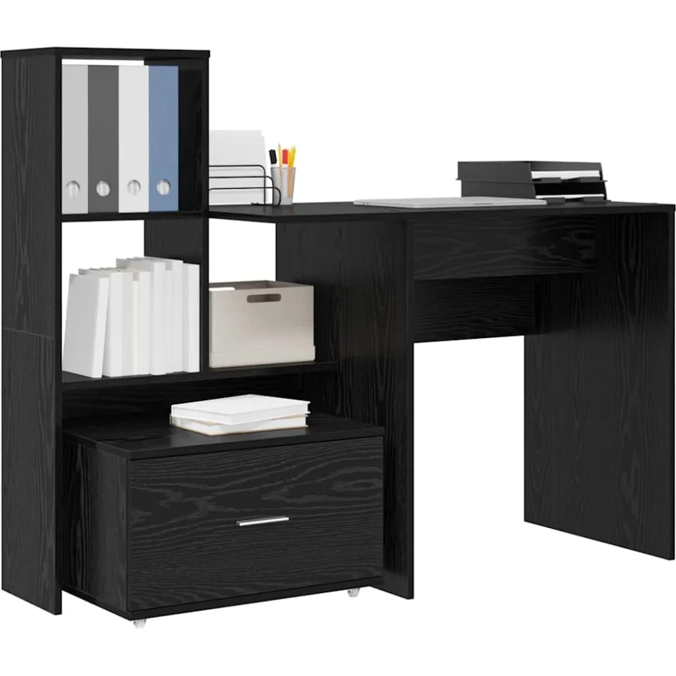 vidaXL Bureau Zwart Eiken Bewerkt hout 131,5 x 50 x 106,5 cm