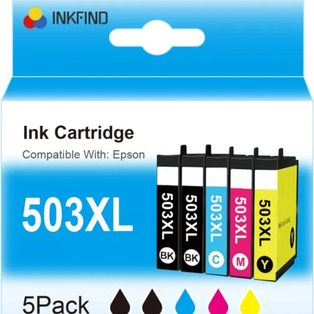 INKFIND 503XL inkt voor Epson503 Epson 503 Epson503XL Epson 503XL inktcartridge multipack van 4 kleuren (Zwart *2 Cyaan*1, Magenta*1, Geel*1) voor Epson Expression Home XP-5200 XP-5205 XP5200 XP5205 Epson Workforce WF2960 WF2965 WF-2960DWF WF-2965DWF Zwart x 2, Cyaan x 1, Magenta x 1, Geel x 1