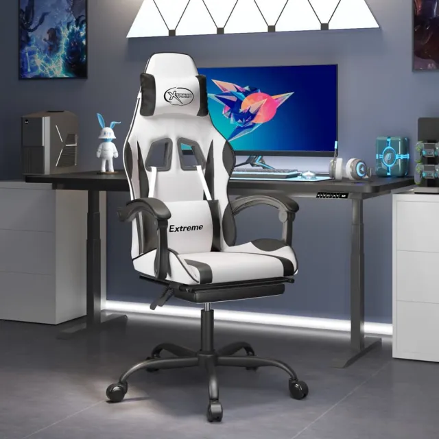 vidaXL Gamestoel - met - voetensteun - kunstleer - wit - en - zwart wit en zwart