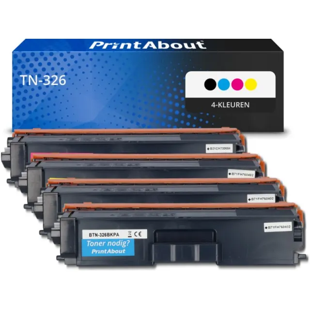 PrintAbout huismerk Toner TN-326 4-kleuren Multipack Hoge capaciteit Geschikt voor Brother