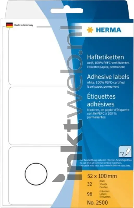 Herma 2500 Permanente papieretiket 52 x 100mm wit (Origineel)