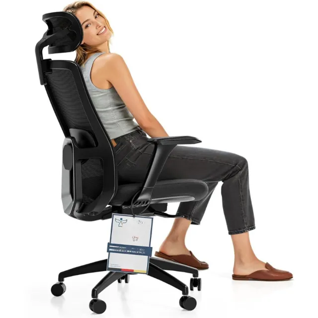 Desktronic Ergonomische Bureaustoel Met Verstelbare Hoofdsteun Armleuningen En Lendensteun Hoogte Verstelbaar Ademende Mesh Ruime Zitting Zwart