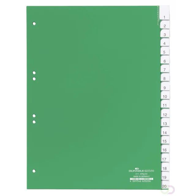Durable Tabbladen A4 20-delig gelaste tabs en voorblad, 60/80 80x80x80 mm