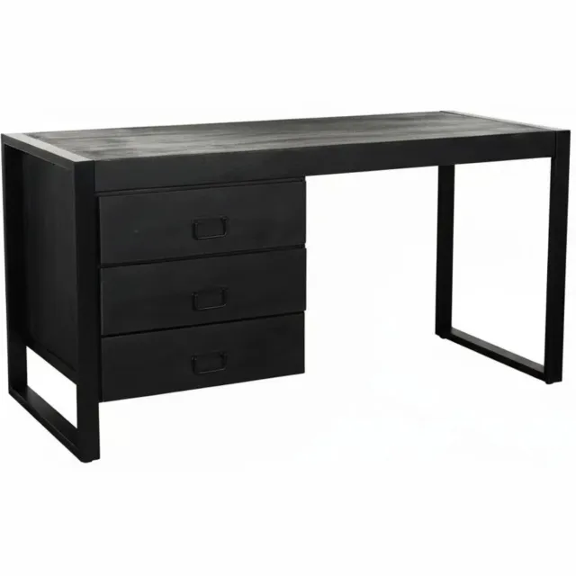 Lizzely Garden & Living Bureau Nicko 145cm zwart industrieel duurzaam massief mangohout