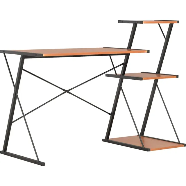 vidaXL Bureau met schap 116x50x93 cm zwart en bruin, foto 2