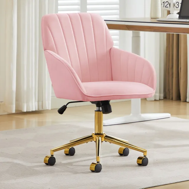 MODENUIT Bureaustoel 62 x 60 cm - Verstelbare Zithoogte - Bureau en Slaapkamer - Fluweel - Roze Pink