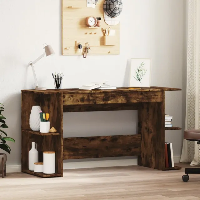 vidaXL Bureau 140x50x75 cm bewerkt hout gerookt eikenkleurig, foto 2