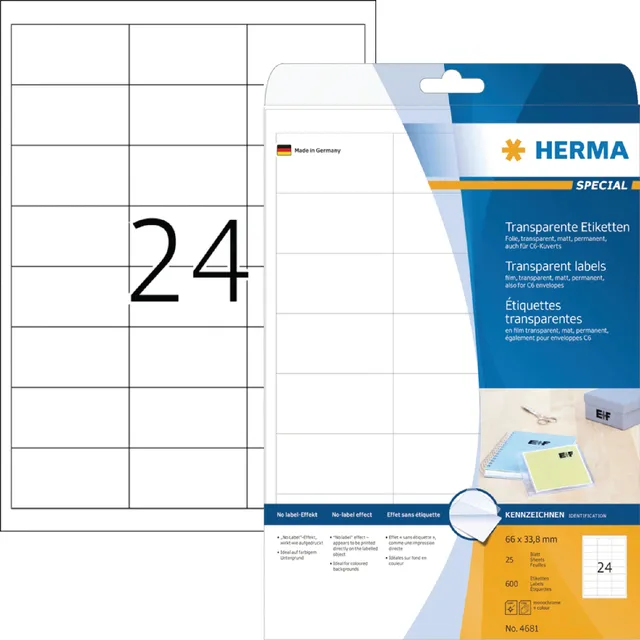 Herma Etiket HERMA 4681 66x33.8mm transparant 600 stuks